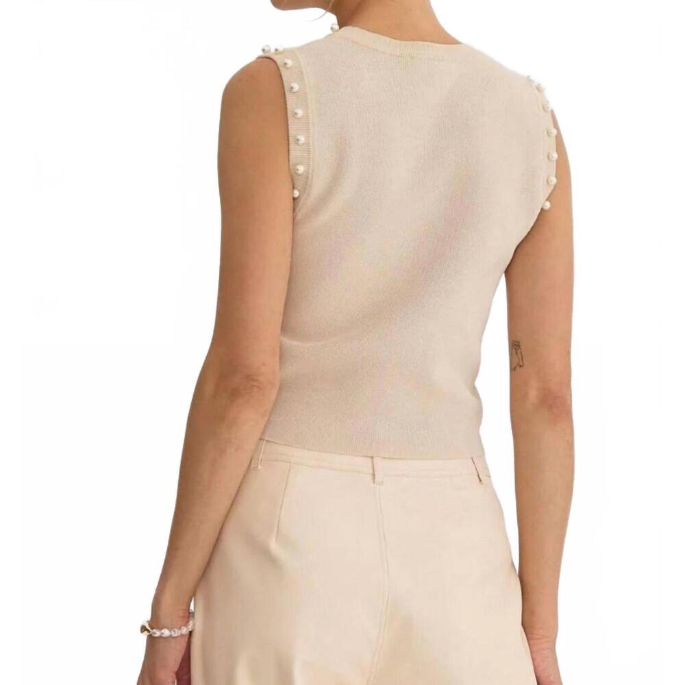 NEW ENTRO meghan pearl embellished sleeveless top in ecru - Picture 4 of 6
